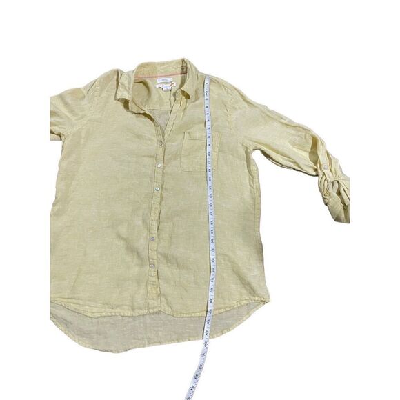 C&C California light yellow 100% linen button down collar shirt womens large - Picture 5 of 7